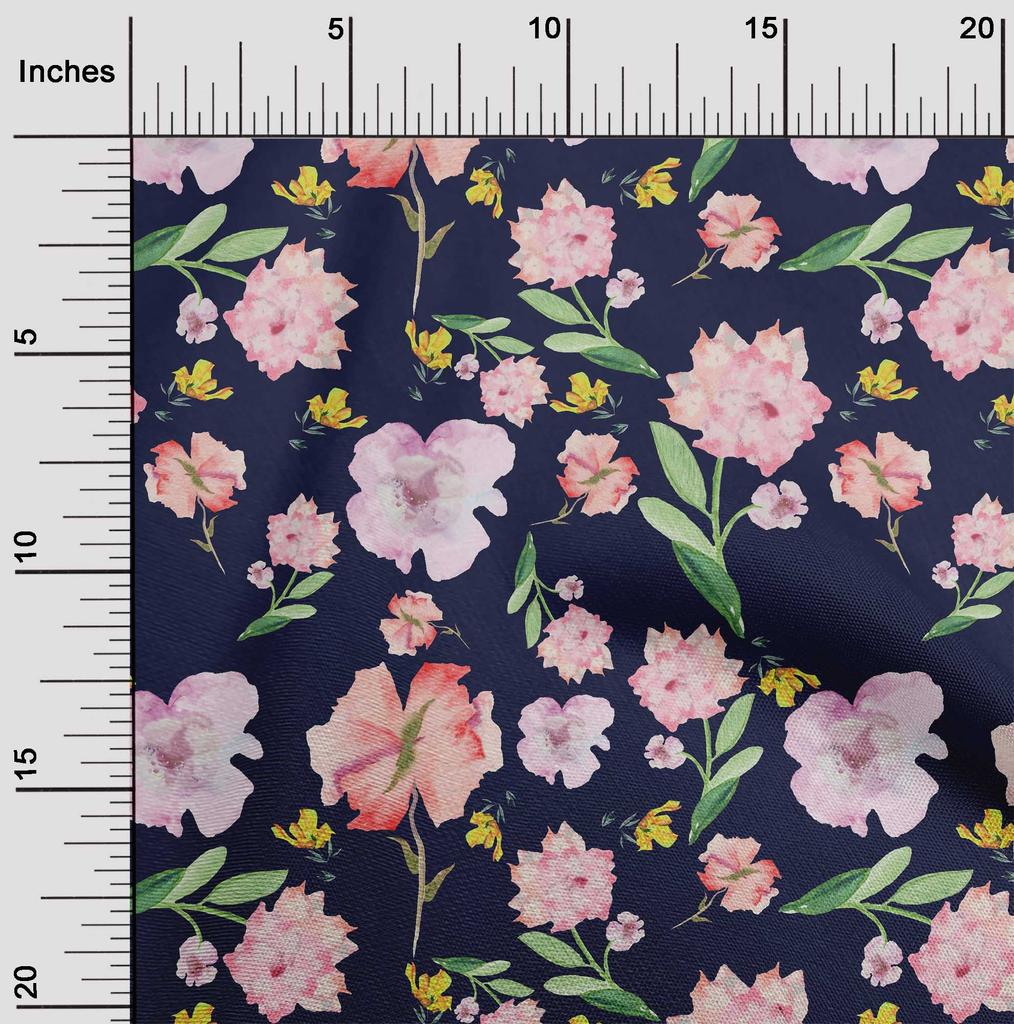 oneOone Cotton Flex Cream Fabric Flower & Leaves Watercolor Diy Clothing Quilting Fabric Print Fabric By Yard 40 Inch