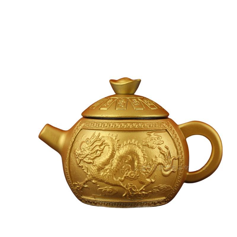 Brass Handle Rotating Dragon and Phoenix Mini Teapot for Mahjong Copper Crafts Gift