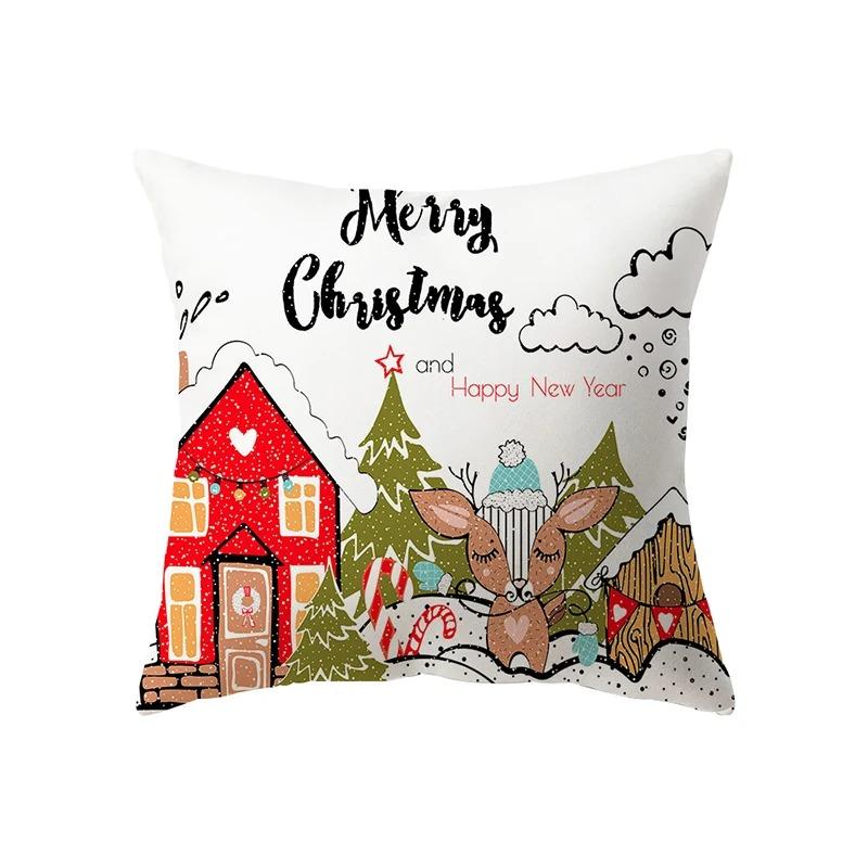 Christmas Decoration Santa Claus Print Pattern Cushion Cover Home Living Room Sofa Square Pillow Cover