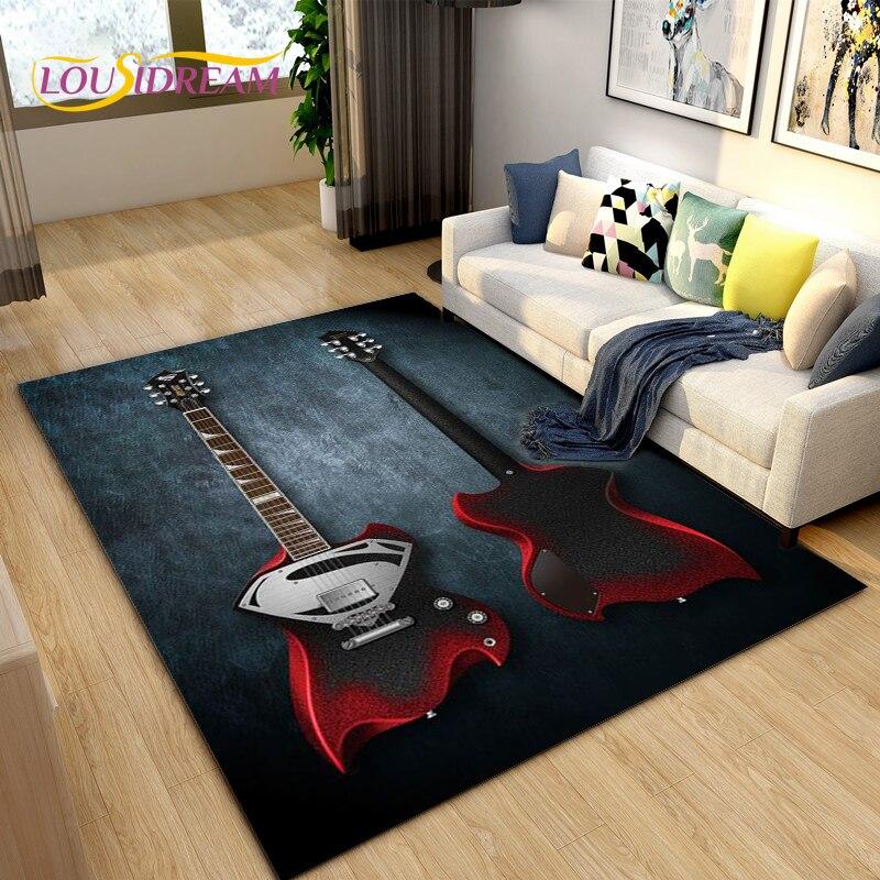 Classical Guitar Electric Guitar Bass Area Rug,Carpet Rug for Living Room Bedroom Decoration Kids Play Soft Non-slip Floor Mats