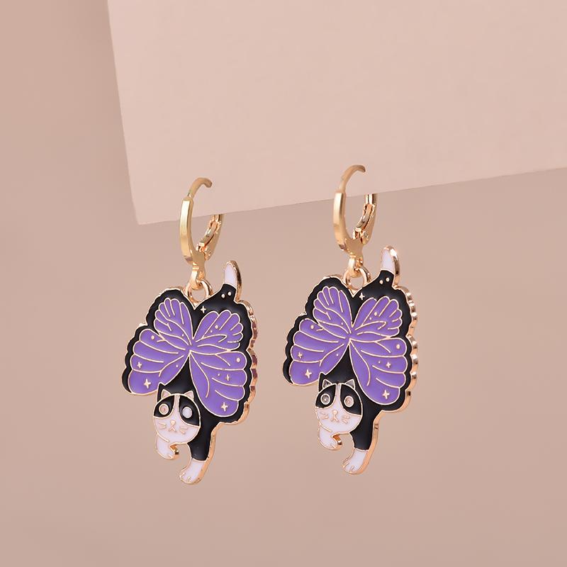 Colorful Aesthetic Animal Cat Rabbit Koi Dragon Earrings For Women Girls Enameled Delicate Gold Color Hoop Earrings Jewelry Gift