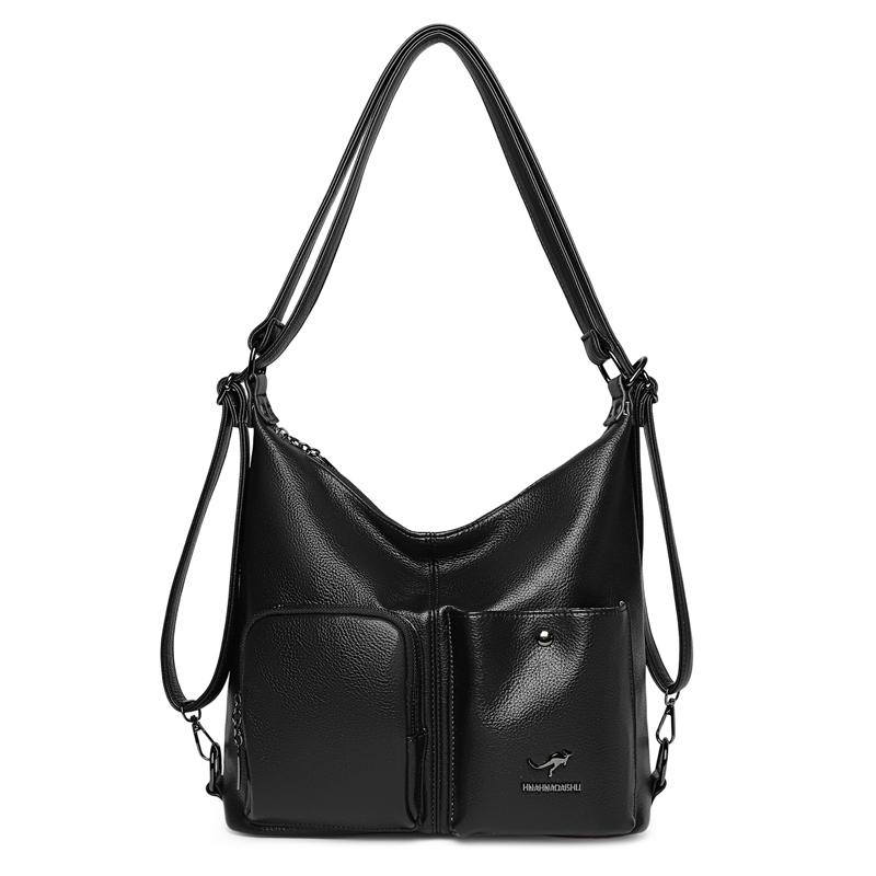 Women's Multi-Compartment Zipper Tote Bag PU Shoulder Bag