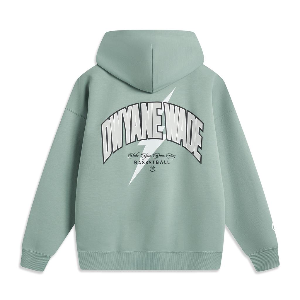 Li Ning Wade Series Comfortable Versatile Letter Printed Hoodie Men Hoodies Gray Green AWDU291-8