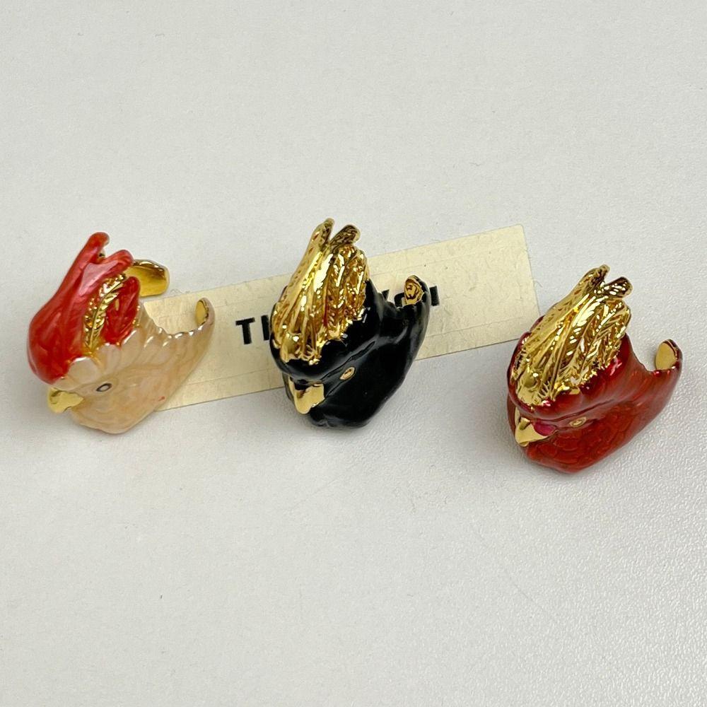 Geometric Exaggerated Ring Minority Design Chunky Enamel Ring Parrot Drip Oil Ring  Decoration
