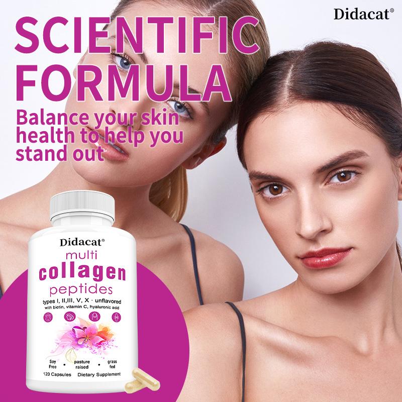 Didacat Multi Collagen Peptides with Biotin & Vitamin C, 120 Capsules Grass Fed Hydrolyzed Supplement