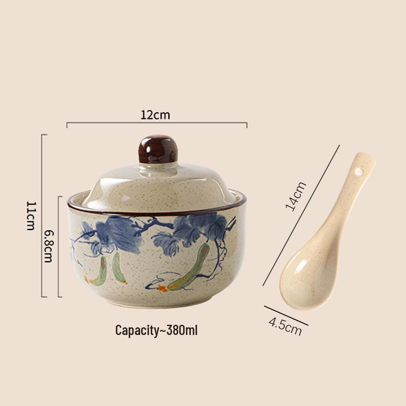 Chinese Retro Ceramic Single-Serve Stew and Soup Pot with Lid
