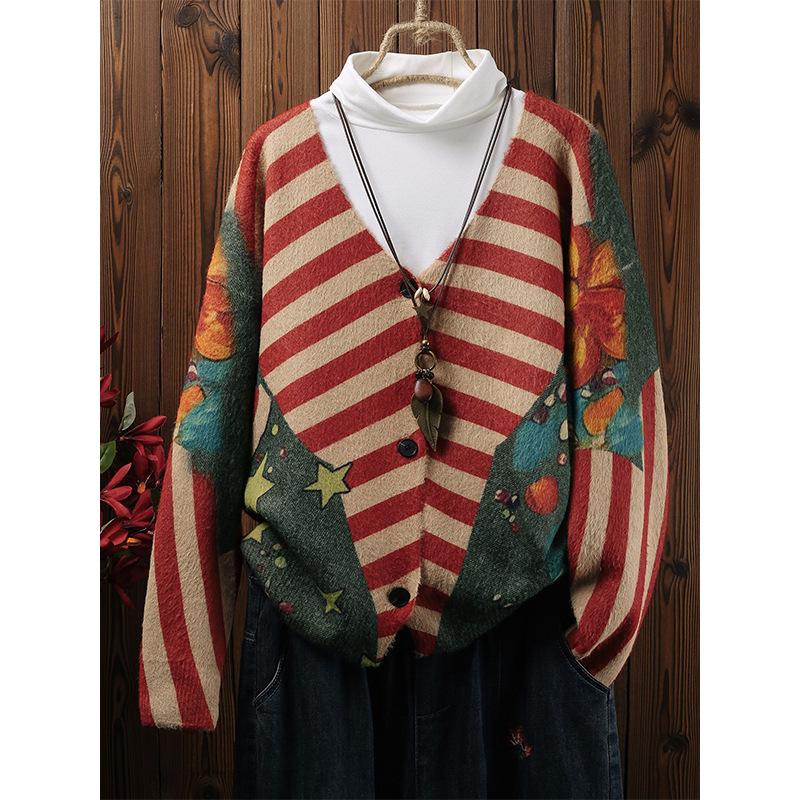 

2025 Independence Day Women s V-neck Knit Sweater with Creative European & American Elements 5XL красный