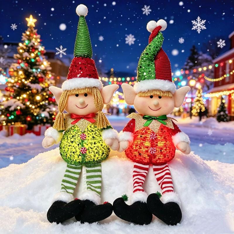 LED Lighted Sitting Elf Figurine Christmas Decor Home Party Ornament Modern Minimalist Style