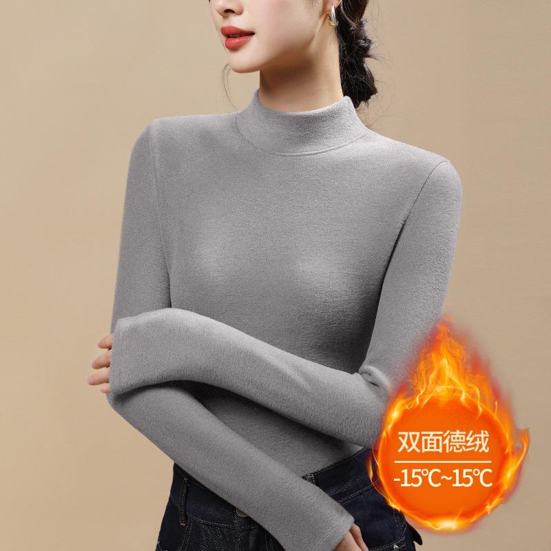 Double-sided German velvet bottoming shirt for women's winter velvet and thickened new large-size medium-neck autumn and winter thermal underwear