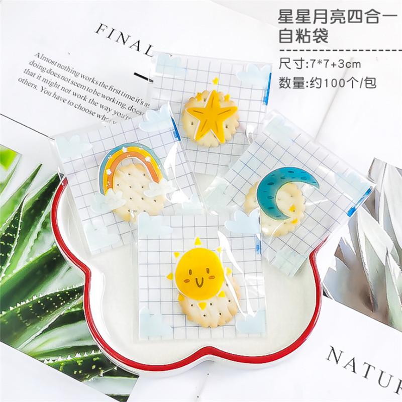 100 Pcs 7x7+3cm Plastic Cartoon Self-Adhesive Bag Bakery Packaging Cookie Snack Candy Bags For Wedding Party Gift