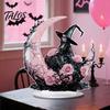 Spider Pumpkin Figures Halloween Dark Style Table Decorations, Acrylic Pink And Black Gothic Centerpiece, Spooky Mantelpiece Statues Crescent