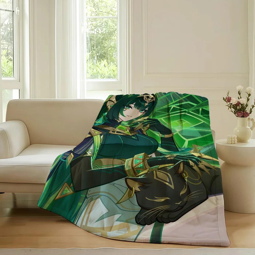Genshin Impact Nefer Blanket for Sofa Bed Office Travel Soft Warm Fleece for Sleeping Reading Camping Flying