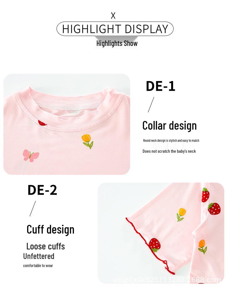 Girls' Summer Modal Pajamas - Cartoon Princess Style, Three-Quarter Sleeves. Perfect Air Conditioning Home Wear for Kids.
