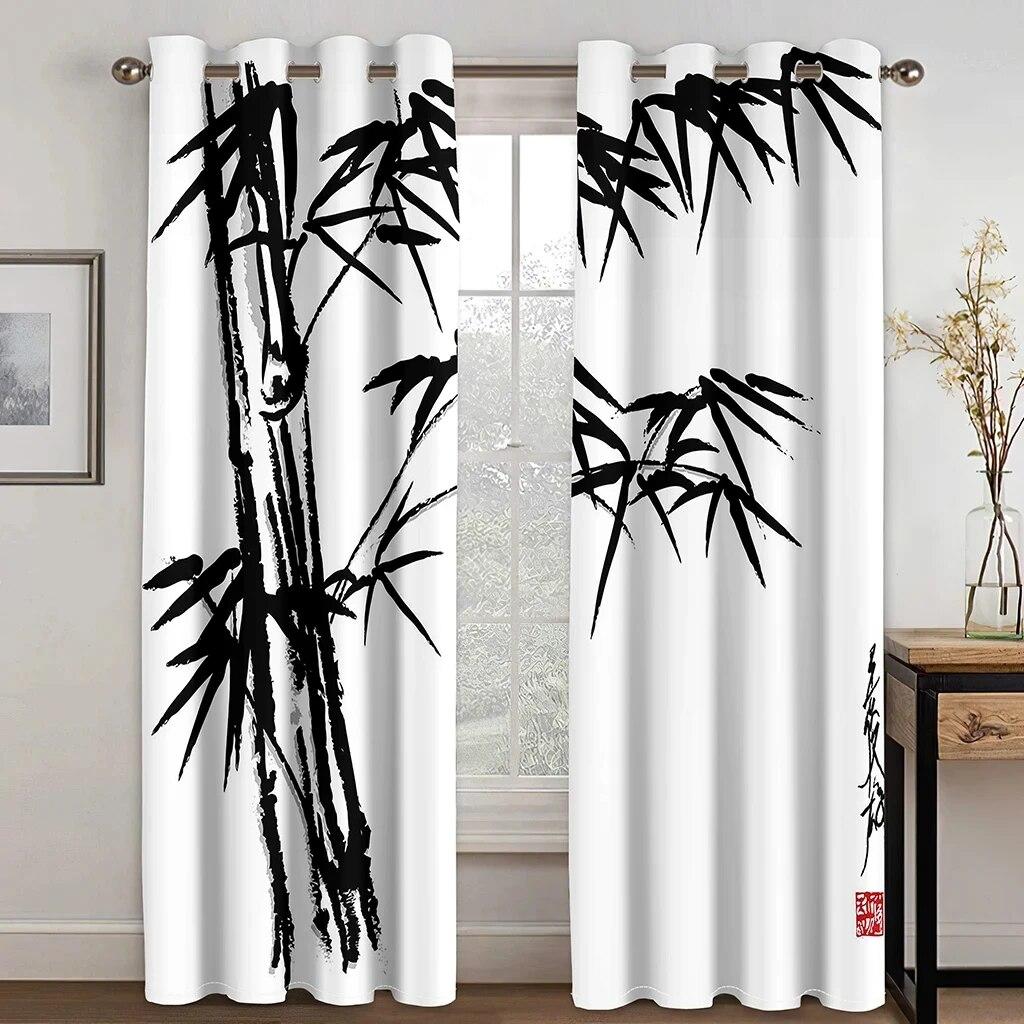 Pictură cu cerneală din bambus ieftină Perdele elegantă cu umbrire ridicată pentru sufragerie dormitor Diverse stiluri de pictură din bambus Draperie opace