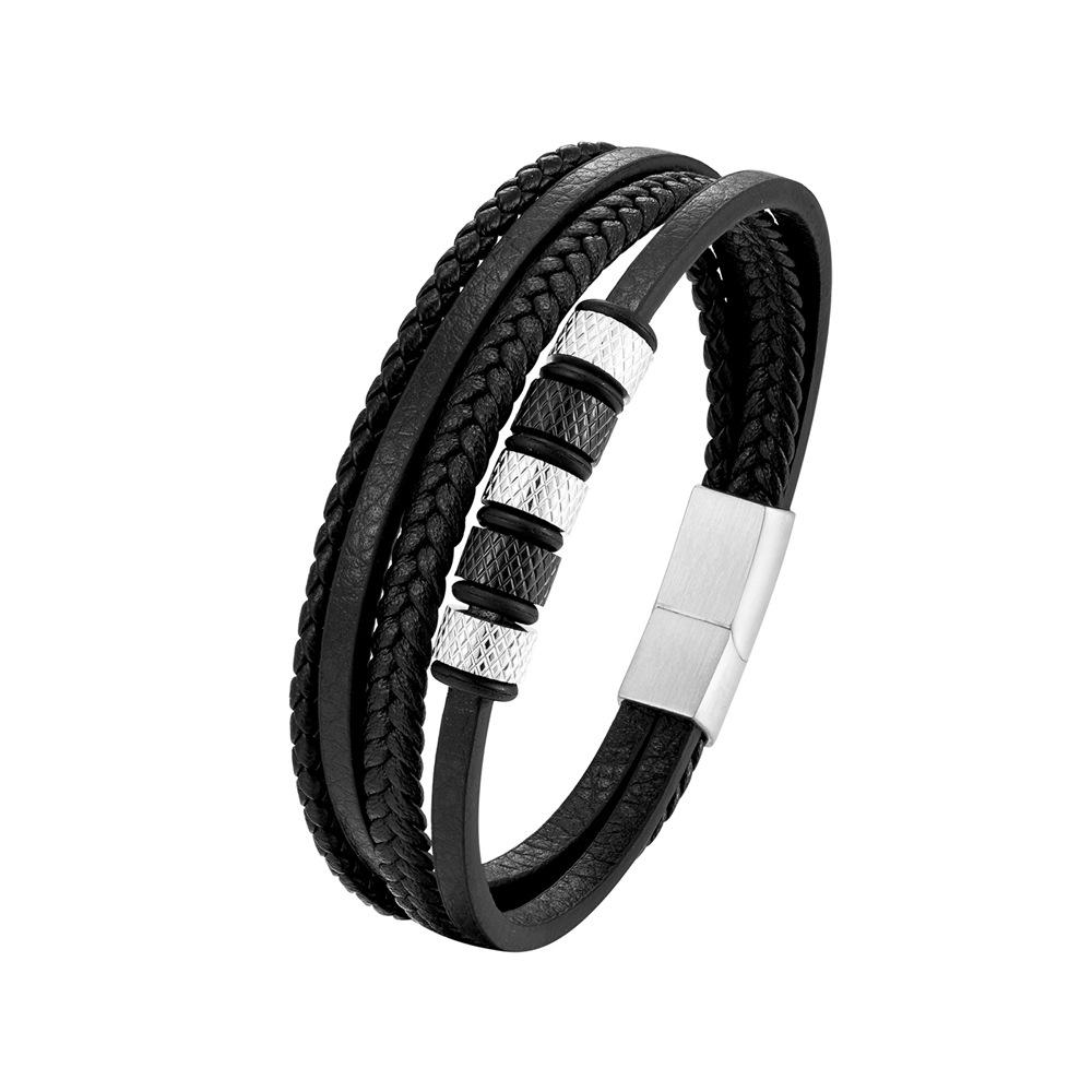 2026 Black Leather Woven Bracelet Men's Multi-layer Beaded Bracelet Men's Gift