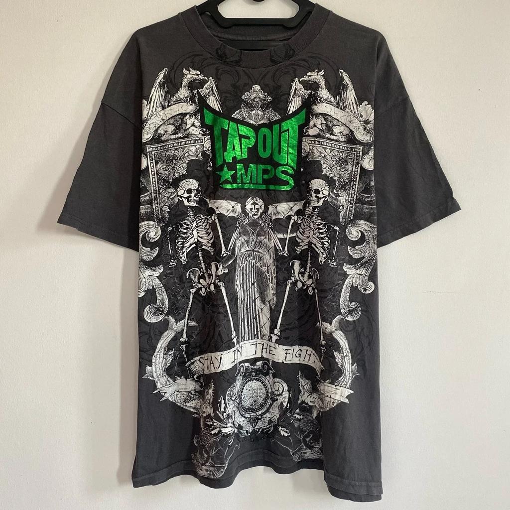 Y2K Tap Out Retro Fashion Cotton T Shirt Men Oversized Graphic Print Streetwear Short Sleeve Tee Distressed Graphic