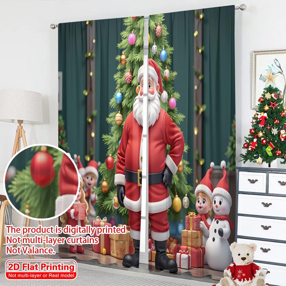 2 Stück 2D Flachdruck Weihnachts Vorhänge Weihnachtsmann Schneemann Weihnachtsfeiertag Polyester Stoff Ohne Strom Festlich