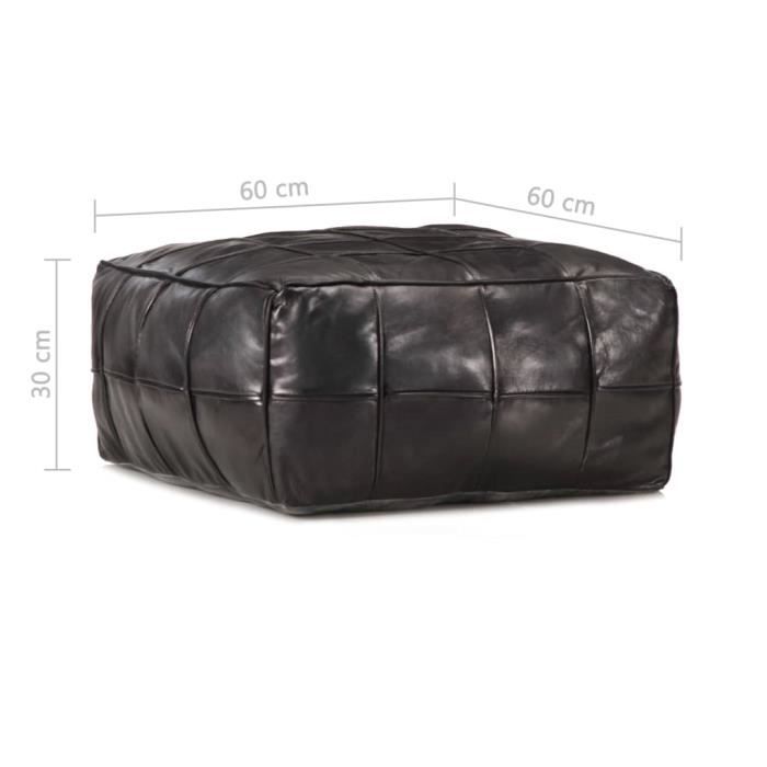 Pouf - vidaXL - 60 x 60 x 30 cm - Cuir véritable de chèvre - Noir - Vintage