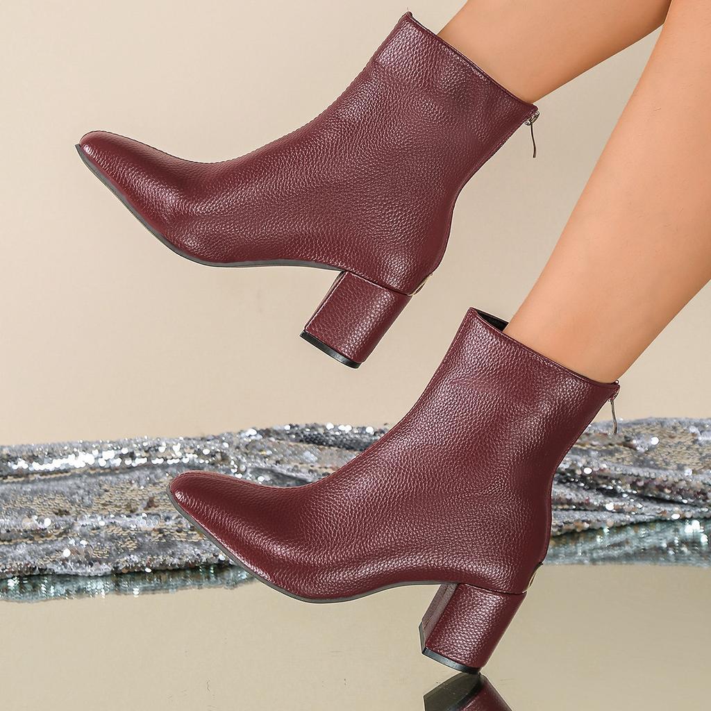 Mode Damen High Heels Stiefeletten 2025 Herbst neu seitlicher Reißverschluss große Größe modische dicke Absätze kleiner quadratischer Kopf