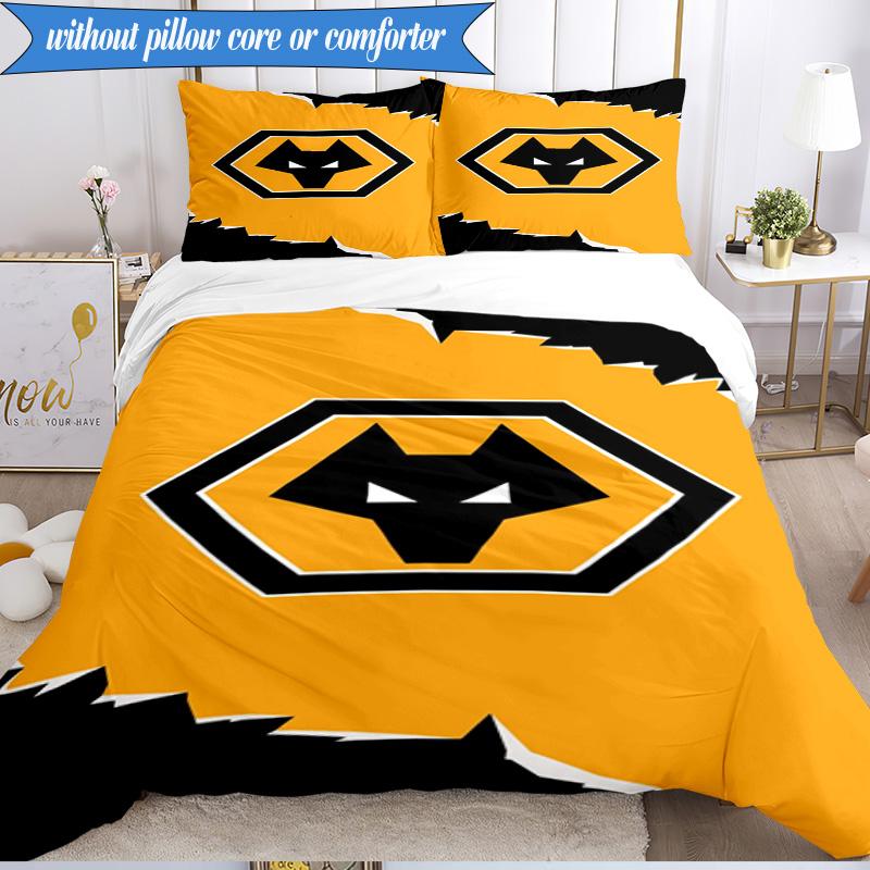 3PCS Wolves Football Club Emblem Printed Soft Bedding Set,Including 1pc Duvet Cover And 2pcs Pillowcases Perfect for Bedroom, Dormitory, Fan Gift