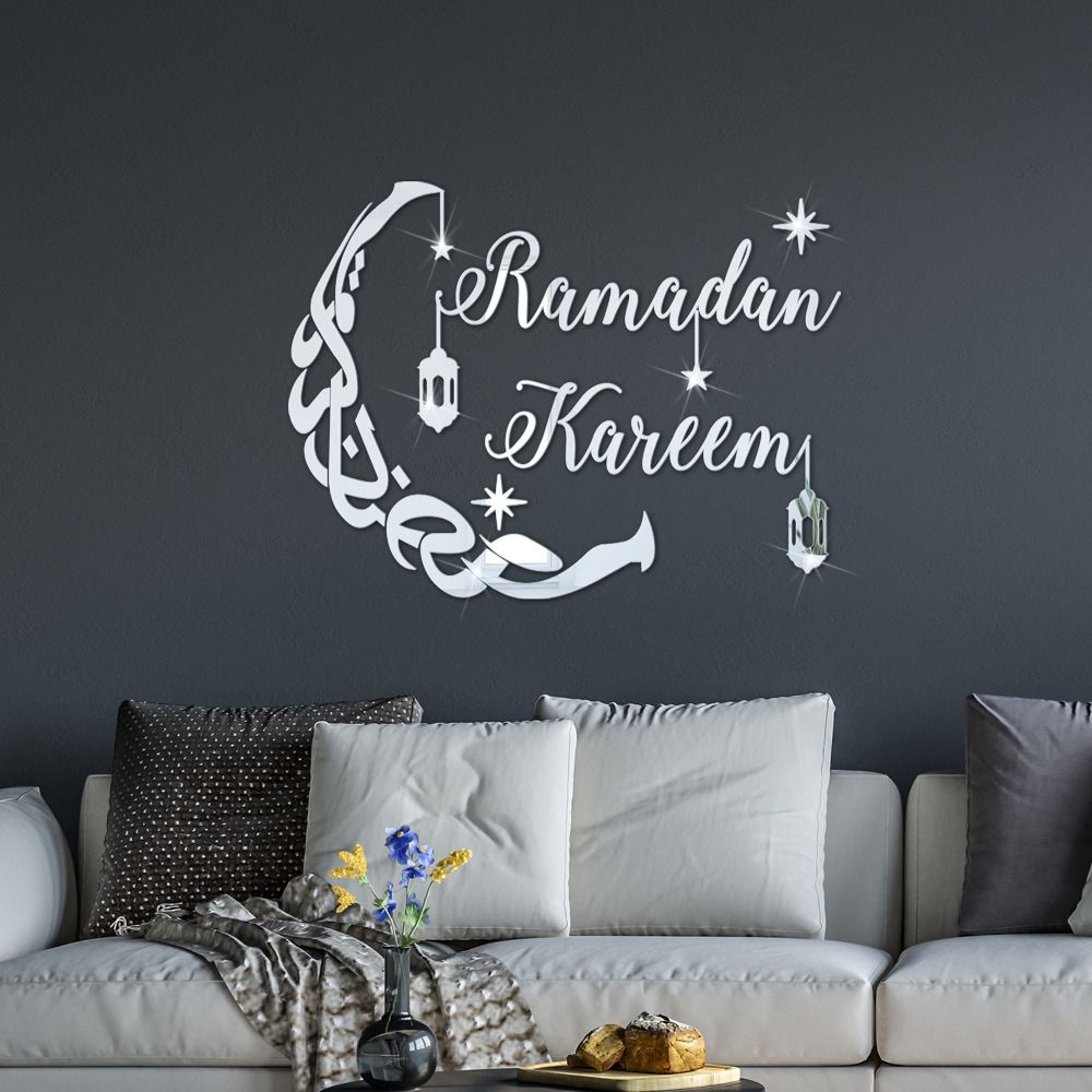 Gold Silver Mirror Surface Sticker Acrylic Ramadan Kareem Decals  Festival Supplies