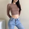 O Neck Solid T Shirt Basic Long Sleeve Women T-shirt Casual Tank Top Slim Female Crop Top Fashion