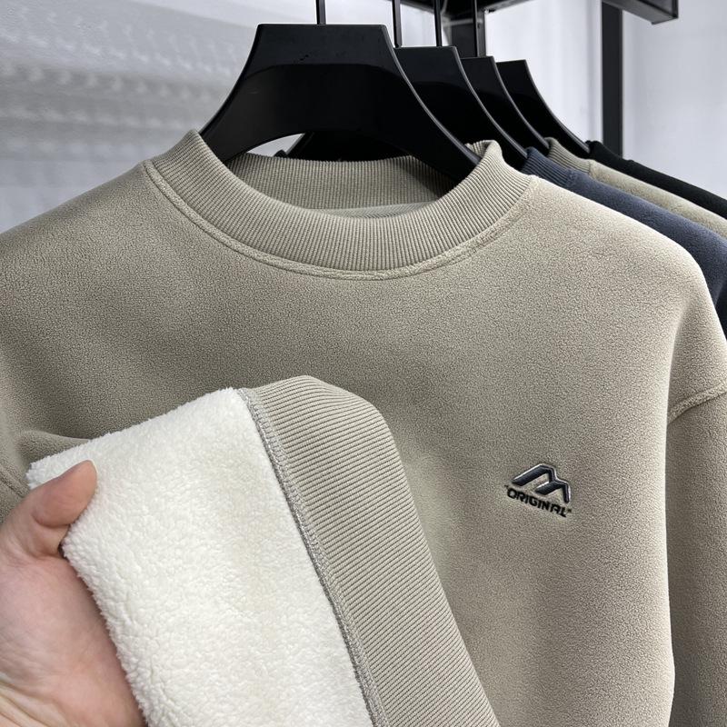 Men's High-End Velvet Hoodie: Round Neck, Warm Winter, Double-Sided Berber Fleece, Plus Velvet, Thick Base Layer Top