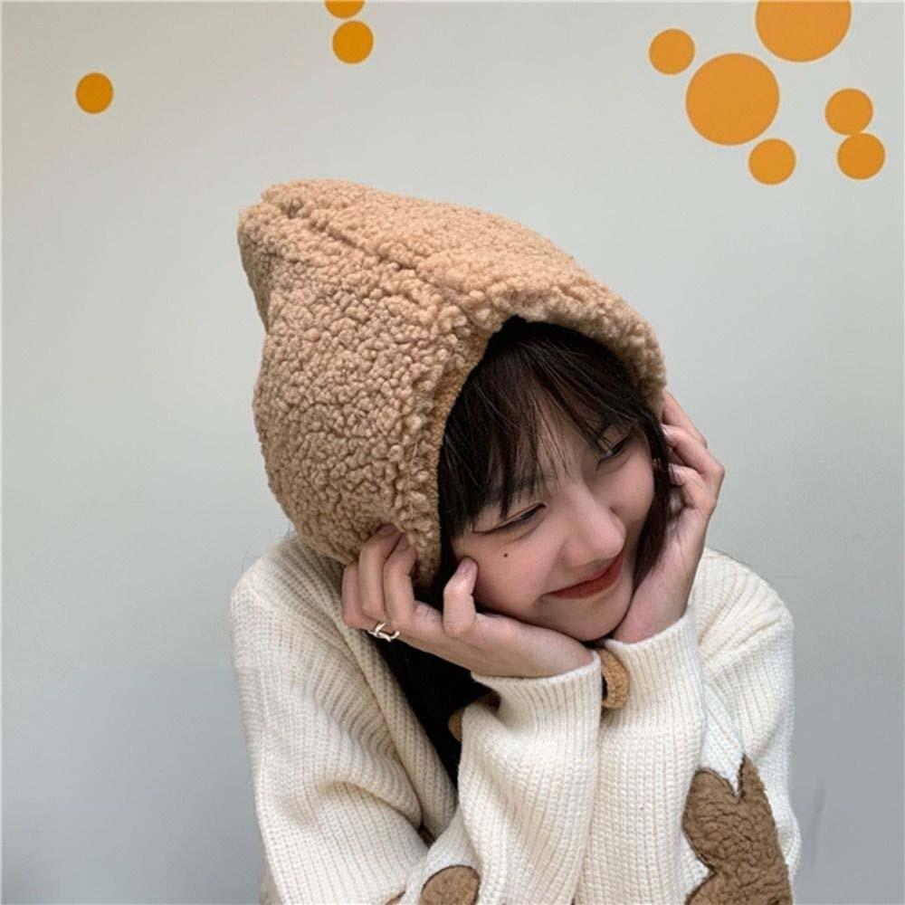 Beanie Lambswool Cap Solid Color Ear Protection Hat Personality Winter Plush Hat  Gifts