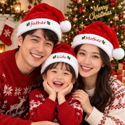 Mother Father Kids Family Matching Santa Hat Embroidered Plush Santa Cap  Xmas Party Gift