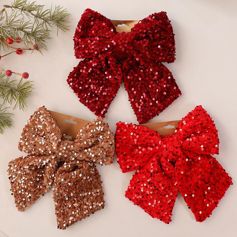 Christmas Butterfly Ribbon Ornament With Sequins For Holiday Decor