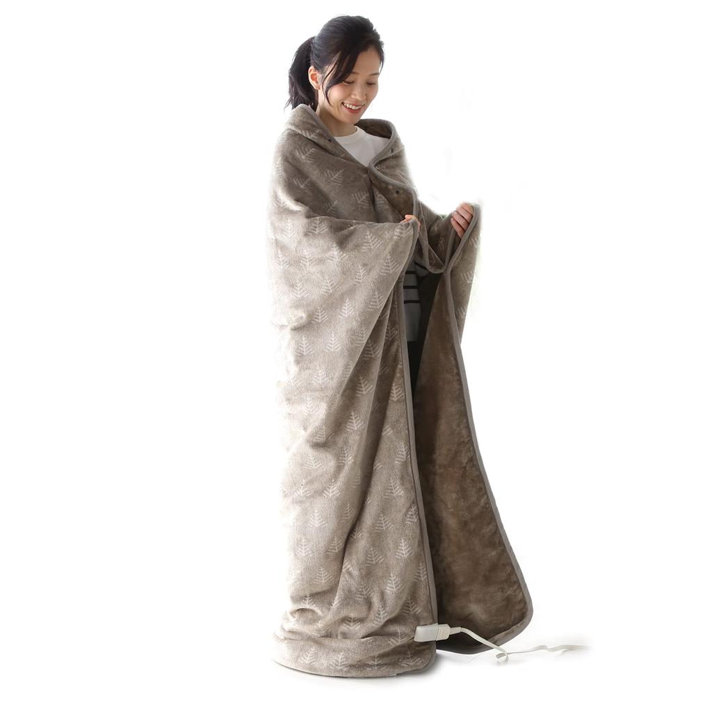 KODEN Electric Blanket Throw 160 X 140cm Hot Robe Greige Washable Slide Temperature Adjustment 8hOFF Room Temperature Sensor Dust Mite Killer