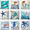 45x45cm Mediterranean Style Sea Animal Mermaid Digital Printed Peach Skin Pillowcase Home Sofa Cushion Cover
