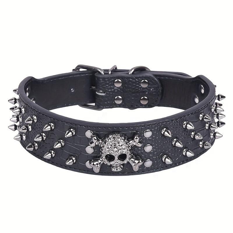 

Pet Collar Anti-Bite Rivets Dog Collar Medium Large Leather Skull Rivets Decorative Dog Neck XS 51*5CM чёрный