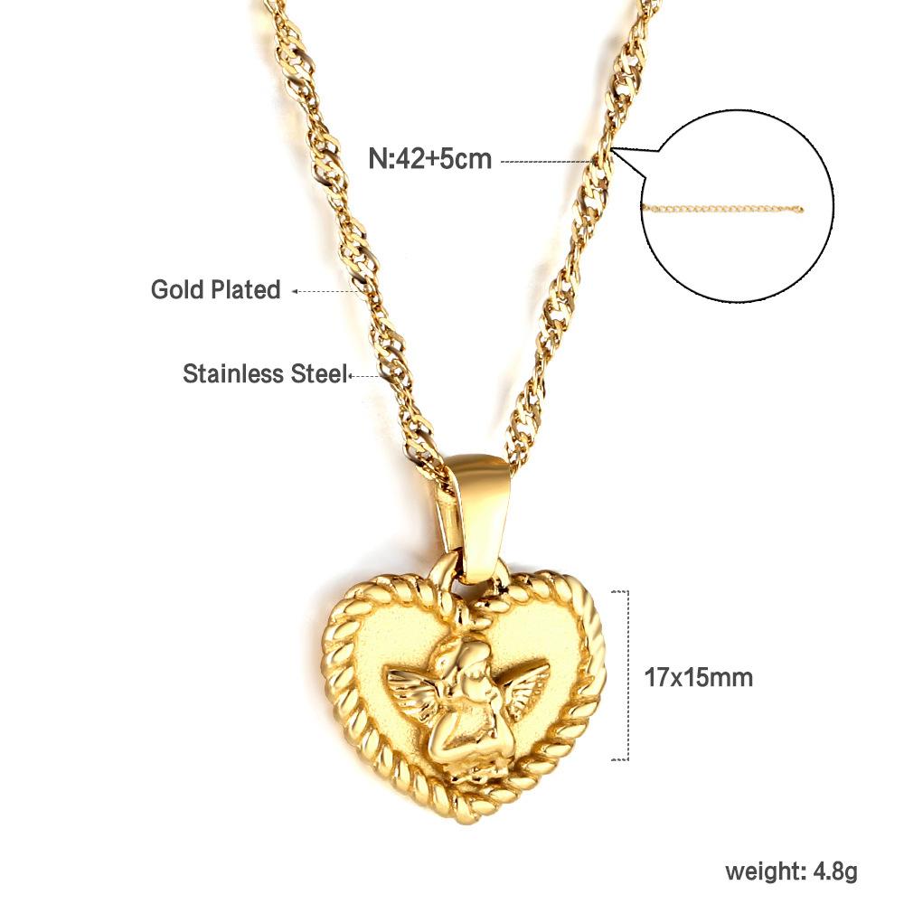 Angel Heart Design Gold Earrings And Necklace Jewelry Set Unique Small Aesthetic Accessories