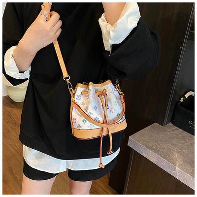 New Mini Niche Bucket Portable Women's Bag Printed Shoulder Three-dimensional Retro Style Versatile Bag