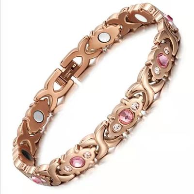 Brățară Magnetică de Sănătate 8mm Culoare Rose Gold Punk Zirconiu Roz Piatră Femei Hiphop Oțel Inoxidabil Lanț Bicicletă Motociclist Brățară Bijuterie