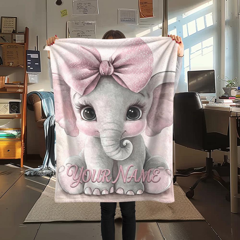 1PC Custom Name Pink Elephant Dreams Patterned Flannel Blanket Suitable For All Seasons for Home Decor Warmth and Comfort Gifts Holiday Present_lx