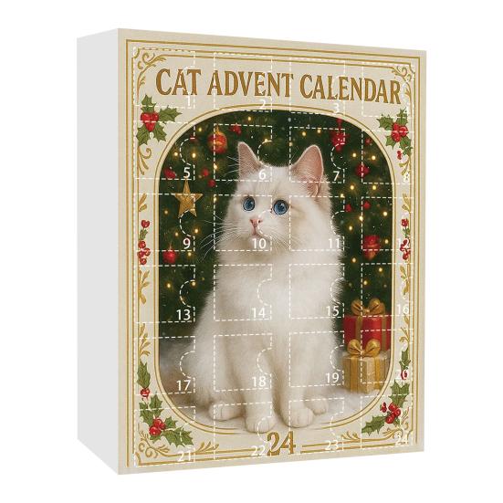 Christmas Cat Lover Advent Calendar PVC Ornament for Tree Decor 24-Day Countdown Box Gift for Kids Family