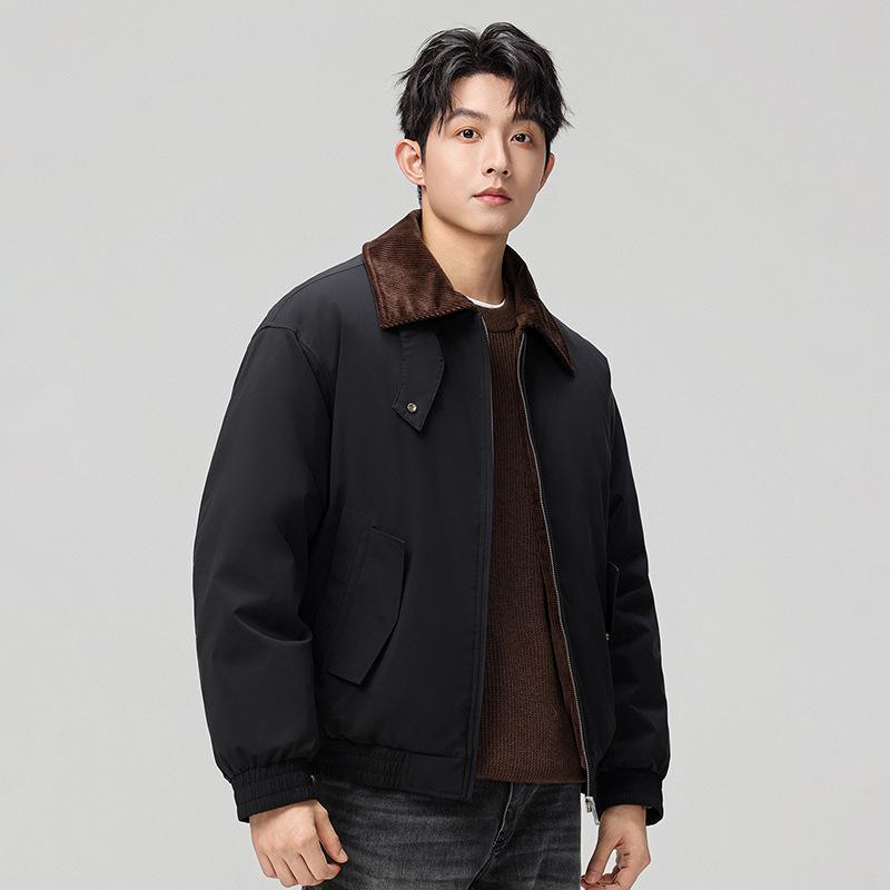Men's Trendy Winter Short Lapel Down Jacket - Loose Fit, High-Quality White Duck Down, Solid Color