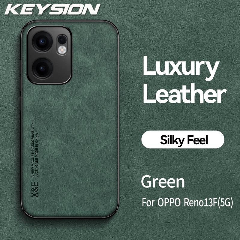 

KEYSION Роскошный ретро-чехол из искусственной кожи для OPPO Reno13 F 5G Мягкий силиконовый + противоударный чехол для телефона из ПК для OPPO Reno 13 F 13F 5G for OPPO Reno13 F 5G зелёный