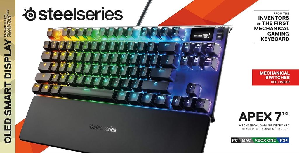 SteelSeries Apex 7 TKL US Red Switch Gaming English OLED 64646 Keyboard, Tenkeyless, Wired, Layout, Display,