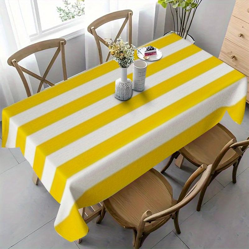 1pc Household Bright Yellow Rectangular Tablecloth with Yellow and White Stripes Decorations.PMJ