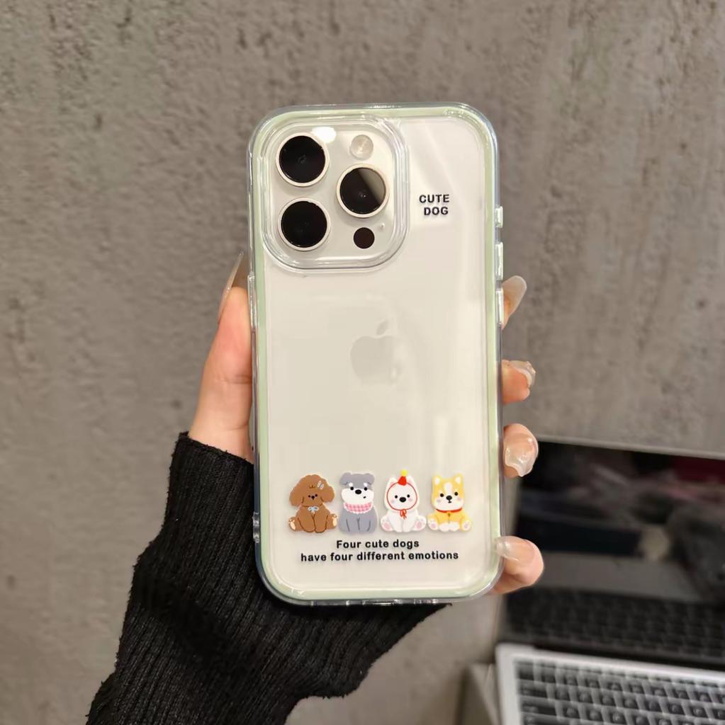 Simple Four Puppies and Kittens Are Suitable for Apple iPhone16/17 Mobile Phone Case 14 Cute 15 2-in-1 12/13