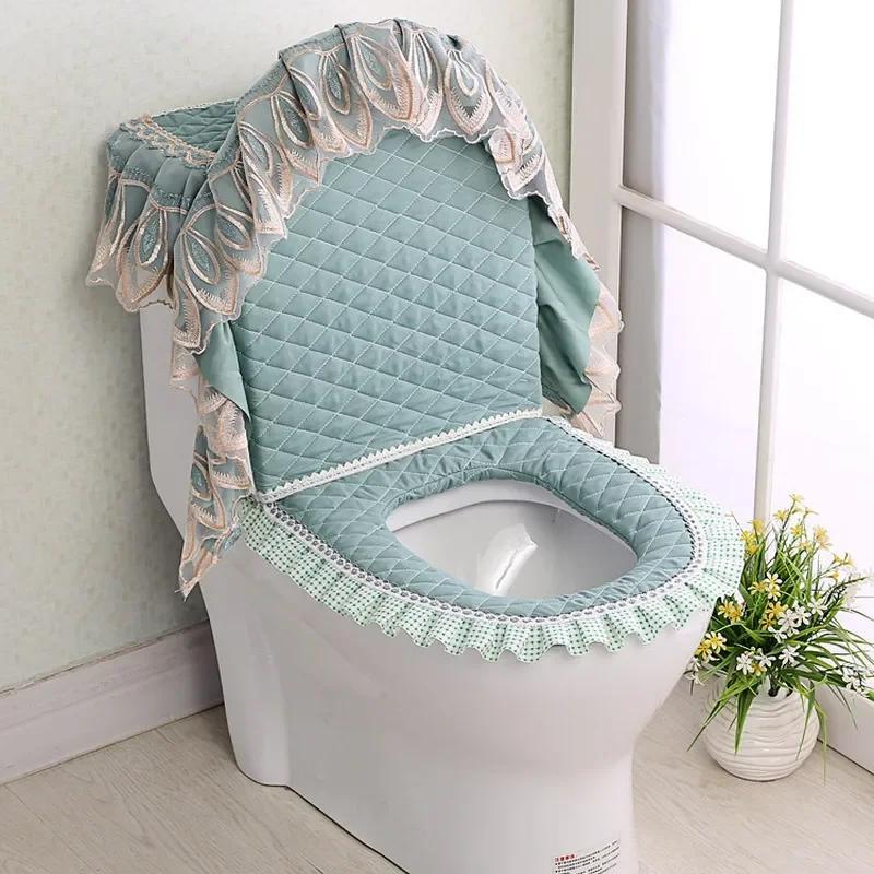Household Bathroom Fashion Heart ShapeToilet Cover Dust Cover Fabric Three-piece Toilet Seat Dustproof Toilet Cover Accessories