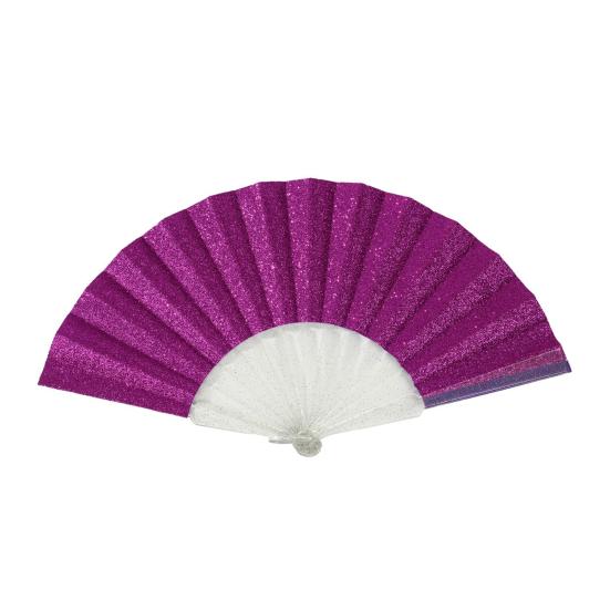 Summer Folding Fan with Glitter Powder Portable Plastic Ribs Hand Fan Men Women Dance Performance Props Party Favors