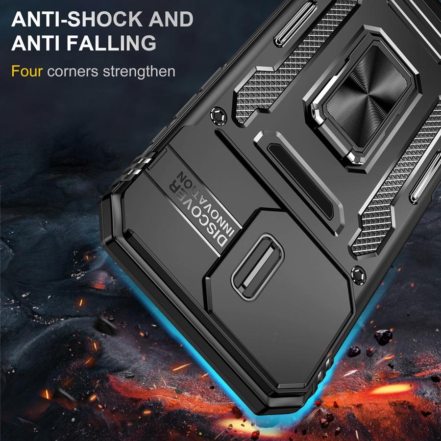Military-Grade Armor Phone Case with Slide Camera Cover & 360° Rotating Magnetic Stand for iPhone 16 15 14 13 Shockproof Hybrid Car Mount Compatible