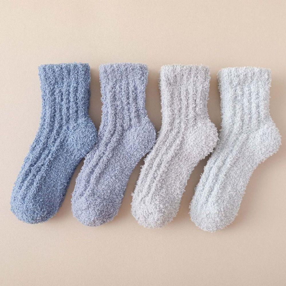 4Pairs Thickened Floor Plush Socks Sleeping Mid Tube Socks Women Coral Fleece Socks Autumn