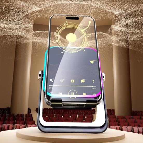 Wireless Induction Speaker with Adjustable Cell Phone Stand Stereo Sound Colorful Light Rechargeable 5-in-1 Bluetooth-compatible Speaker