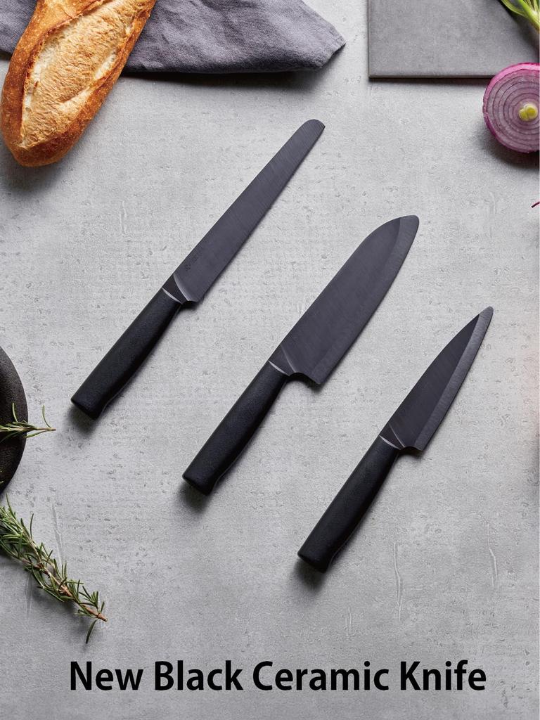 Keramický nůž Kyocera s černou čepelí 2dílný dárek Ostrý a čistě řezaný Santoku 16cm drobný 13cm tvrdý a keramický nůž Sada 2 černých set, lehký,