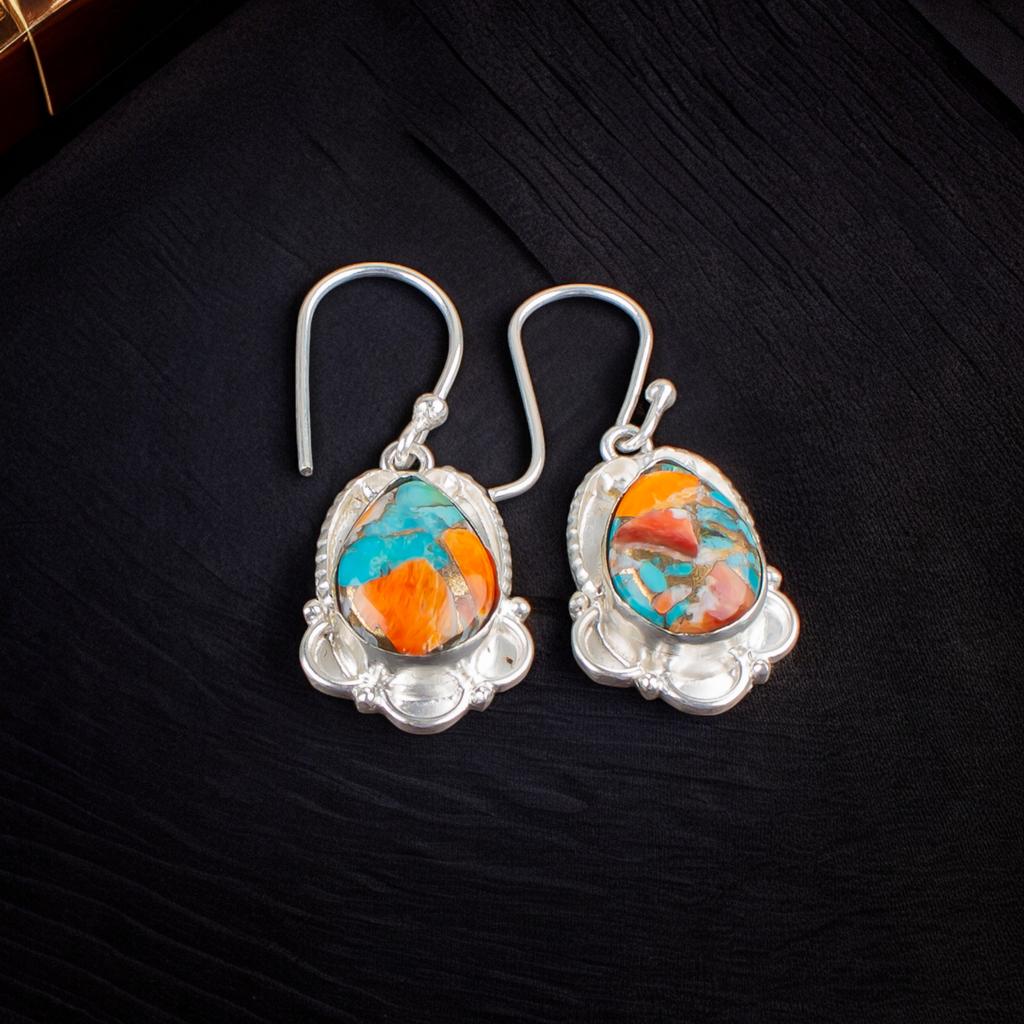 Natural Spiny Oyster Gemstone 925 Sterling Silver Jewelry Earrings 1.50" For Her EE-41-32